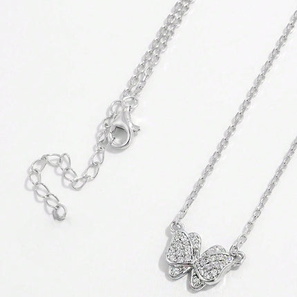 925 Sterling Silver Zircon Butterfly Pendant Necklace