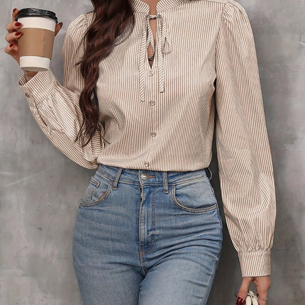 Tied Striped Long Sleeve Blouse