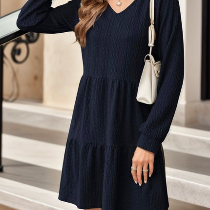 V-Neck Long Sleeve Mini Dress