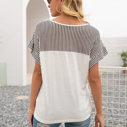 Striped V-Neck Short Sleeve T-Shirt