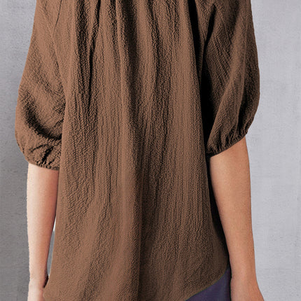 Frill Notched Half Sleeve Blouse