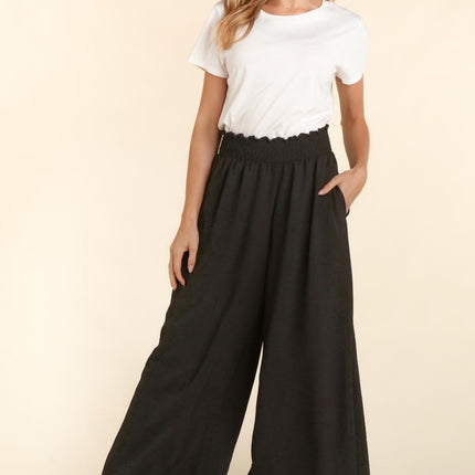 Haptics Elastic Waist Wide Leg Pants with Pockets