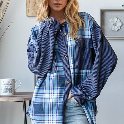 OH Plaid Button Up Long Sleeve Shacket with Breast Pockets