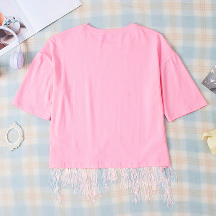 MAMA Sequin Fringe Round Neck T-Shirt