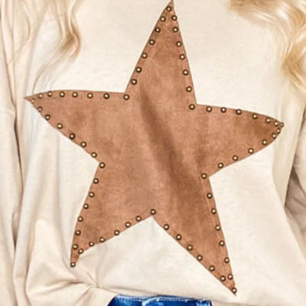 Star Round Neck Long Sleeve Blouse