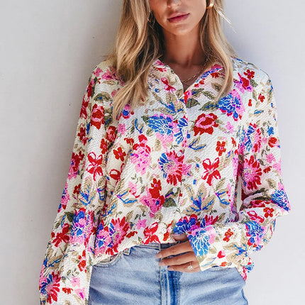 Floral Collared Neck Long Sleeve Shirt