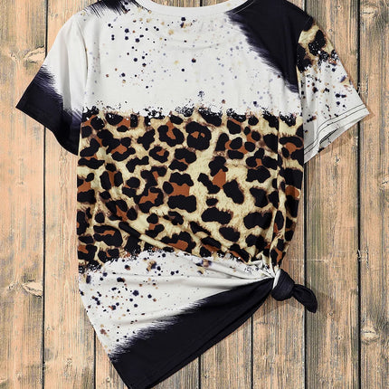 Bow Graphic Leopard Round Neck Short Sleeve T-Shirt