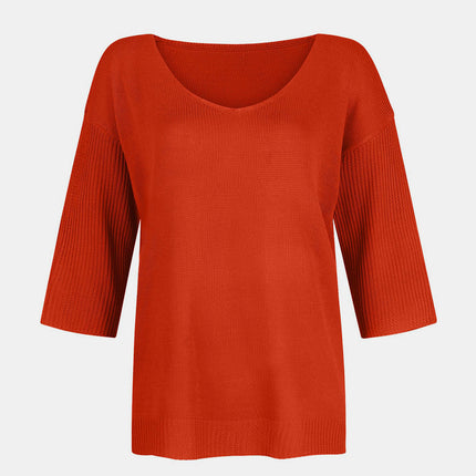 V-Neck Three-Quarter Sleeve Knit Top