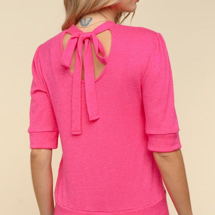 Haptics Tied Back Mock Neck Half Sleeve Knit Top