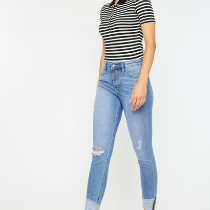 Kancan Distressed Cat's Whiskers Button Fly Jeans