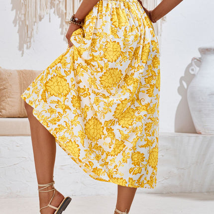 Printed Elastic Waist Midi Skirt