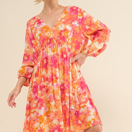 And The Why Full Size Printed Tie Back Long Sleeve Dress