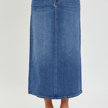 RISEN High Rise Back Slit Denim Skirt