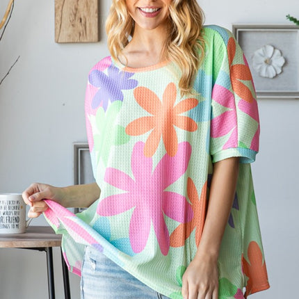 HOPELY Floral Round Neck Waffle T-Shirt