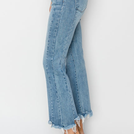 RISEN Full Size High Rise Frayed Hem Flare Jeans