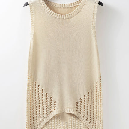 Openwork Round Neck Knit Vest
