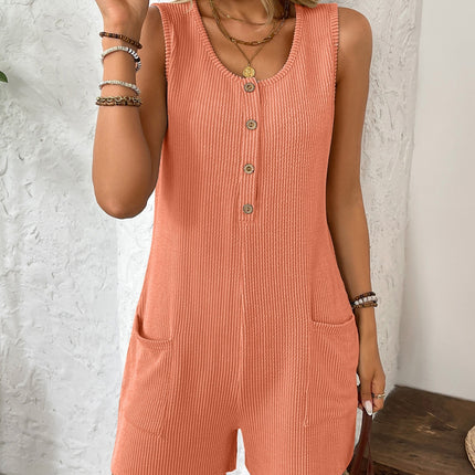 Pocketed Round Neck Sleeveless Romper