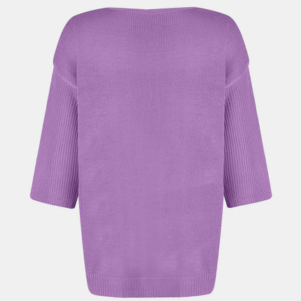 V-Neck Three-Quarter Sleeve Knit Top