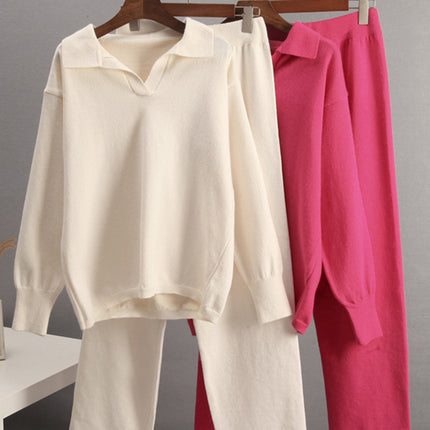 Johnny Collar Long Sleeve Top and Pants Sweater Set