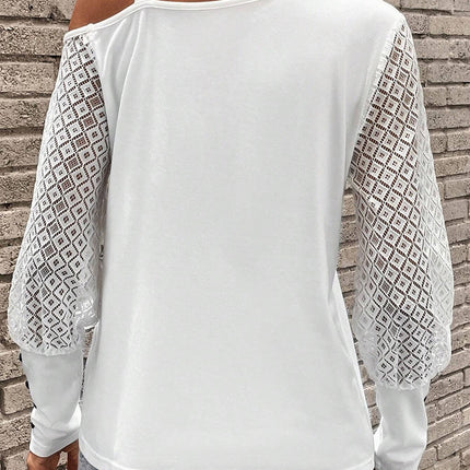 Asymmetrical Neck Lace Long Sleeve T-Shirt