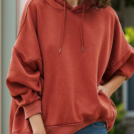 Drawstring Dropped Shoulder Long Sleeve Hoodie