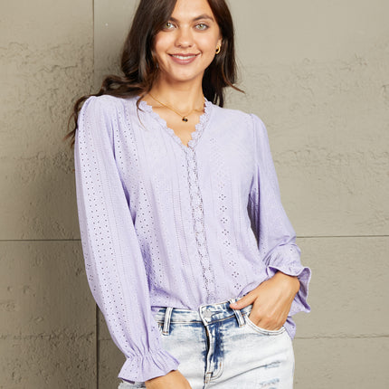 Mandy Eyelet V-Neck Flounce Sleeve Blouse