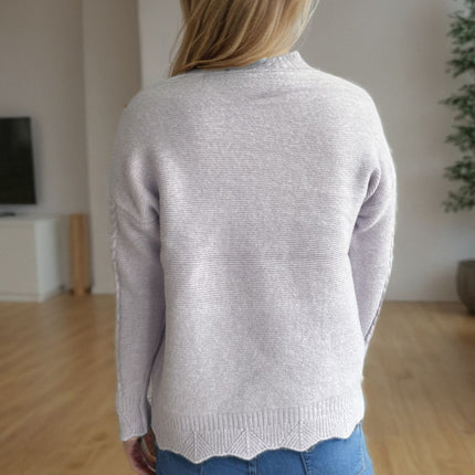 Cable-Knit Mock Neck Dropped Shoulder Sweater