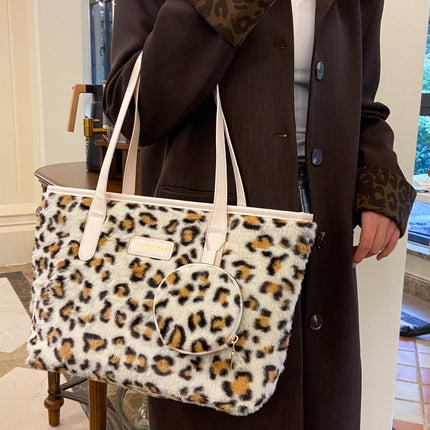 Leopard Faux Fur Tote Bag with Coin Purse