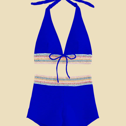 Backless Textured Halter Neck Two-Piece Swim Set