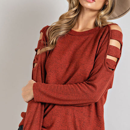 Cutout Round Neck Long Sleeve Top