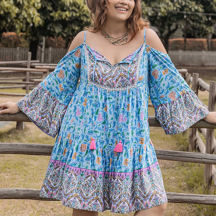 Plus Size Printed Long Sleeve Mini Dress