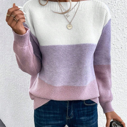 Color Block Drop Shoulder Long Sleeve Sweater