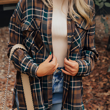 Plaid Collared Neck Button Up Jacket