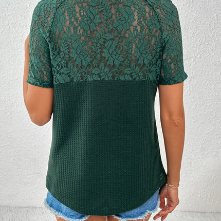 Lace Detail V-Neck Short Sleeve T-Shirt