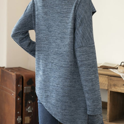 Asymmetrical Hem Cowl Neck Long Sleeve T-Shirt