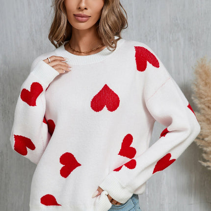 Angel Wings Heart Round Neck Dropped Shoulder Sweater