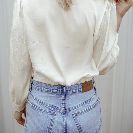 Textured V-Neck Long Sleeve Blouse