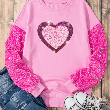 Valentine’s Day Sequin Heart Long Sleeve Sweatshirt