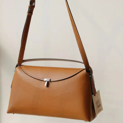 Swedish niche Toteme ladies lychee grain cowhide T-lock buckle simple commuting large-capacity shoulder Messenger bag clutch