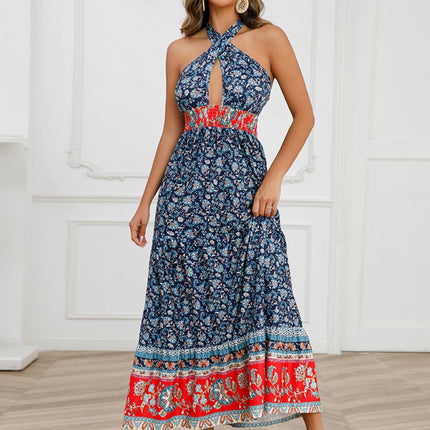 Smocked Printed Halter Neck Dress