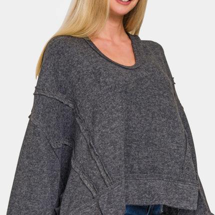 Zenana Brushed Hacci Exposed Seam Hoodie