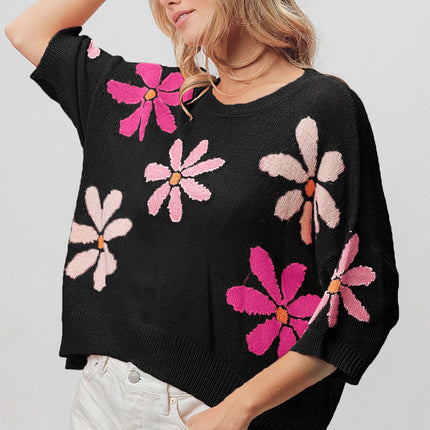 BiBi Floral Pattern Cropped Sweater