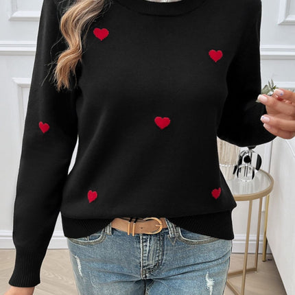 Lace Detail Heart Long Sleeve Sweater