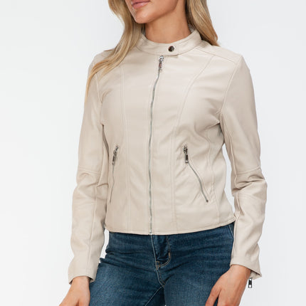 Snobbish PU Leather Zip Up Jacket with Pockets