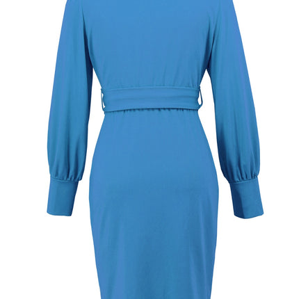 Slit V-Neck Long Sleeve Knee Length Dress