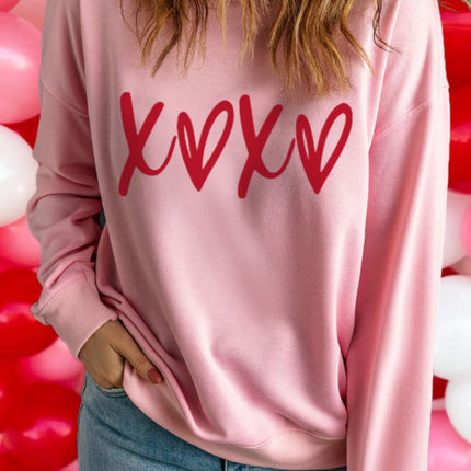 Valentine’s Day XOXO Round Neck Drop Shoulder Sweatshirt