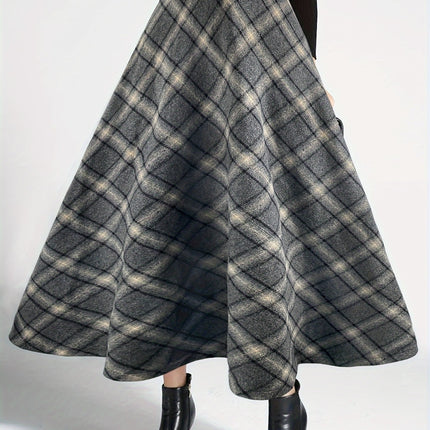 Plaid Elastic Waist Midi Skirt