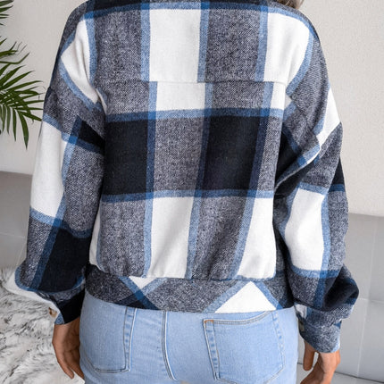 Plaid Collared Neck Long Sleeve Jacket