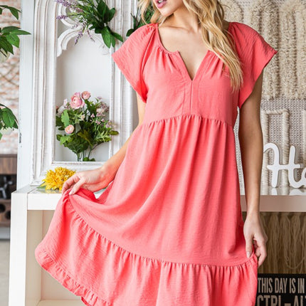 Reborn J Ruffled Notched Cap Sleeve Dress