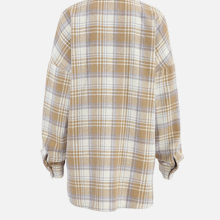 Plaid Collared Neck Dropped Shoulder Shirt